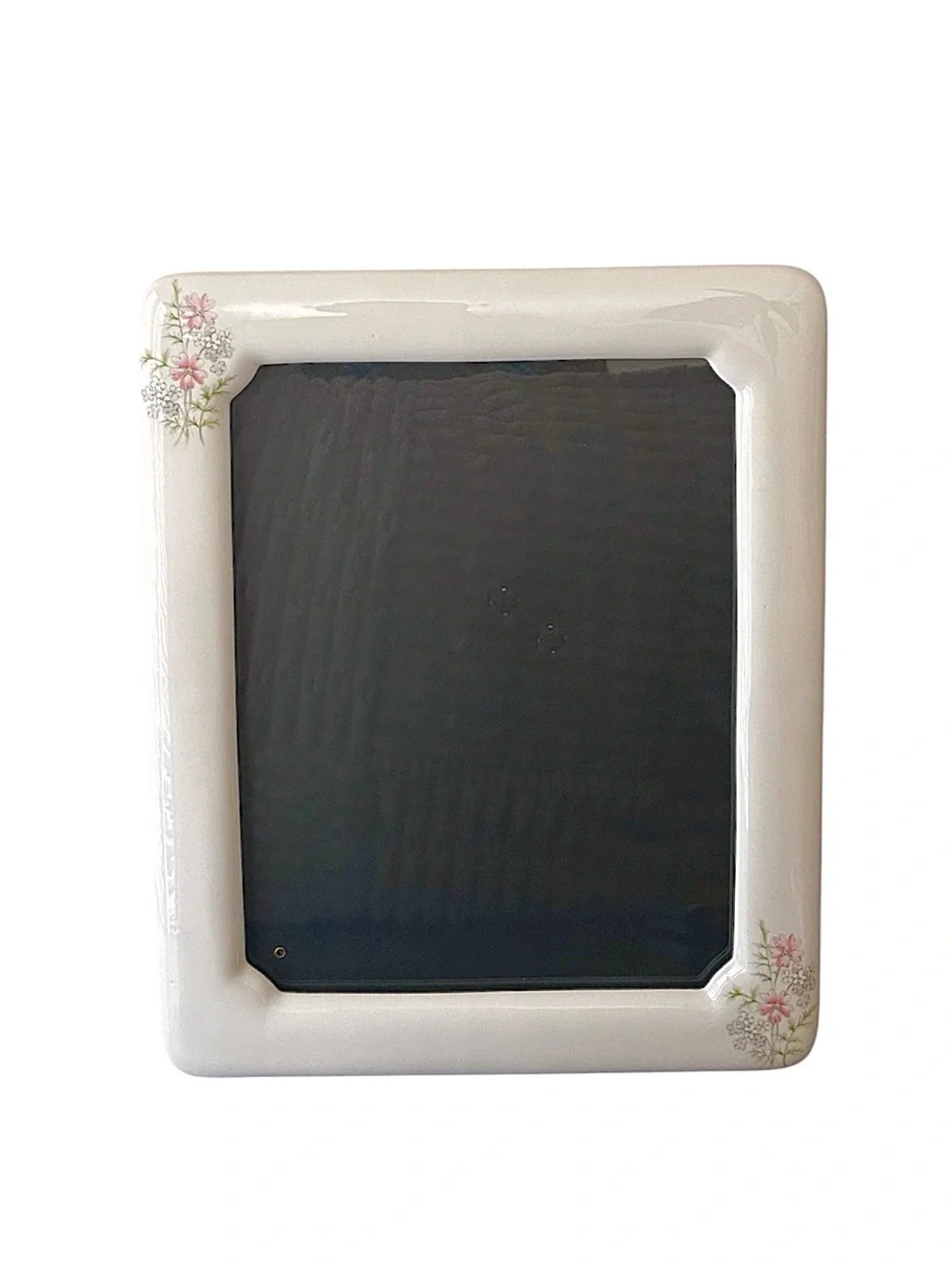 VTG  80s Pink Green Floral Cottage‎ Granny Core Ivory Ceramic Photo Frame 12X10